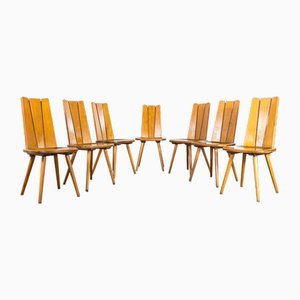 Französische Esszimmerstühle mit Lattenrost, 1960er, 7 . Set