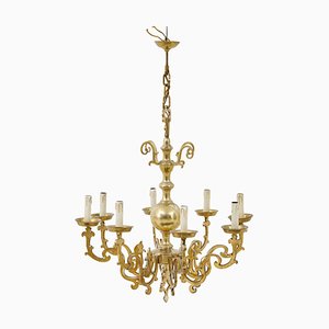 Large Early 20th Century 8 Arm Brass Chandelier, 1920s
