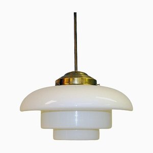 Schwedische Art Deco Deckenlampe mit Opalglasschirm 1930er