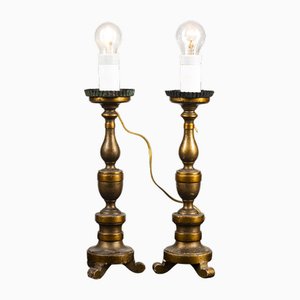 Lampade in legno dorato, set di 2