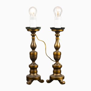 Lampes en Bois Doré, Set de 2