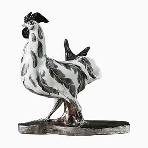 Large Hand Painted Ceramics Sculpture of a Rooster by Janine Janet, 1950s