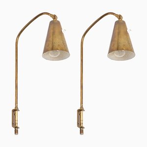 Brass Wall Lamps attributed to Alf Svensson, Sweden, 1950s, Set of 2