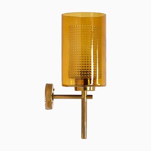 Brass and Glass Wall Lamp, Sweden, 1950s