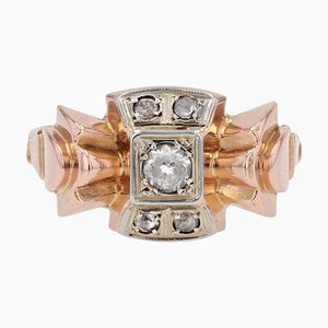 French White Sapphires 18 Karat Rose Gold Knot Tank Ring, 1940s