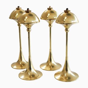 Mid-Century Modern Brass Oil Lamps from Hejl, Denmark, Set of 4