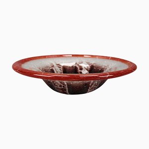 German Ikora Art Glass Bowl in Red, White and Burgundy attributed to WMF, 1930s