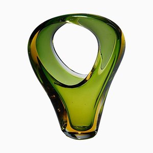 Submerged Basketball Vase in Green and Amber Murano Glass by Archimedes Seguso, Italy, 1950s