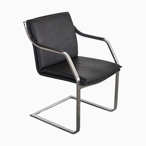 Poltrona in acciaio e pelle attribuita a Rudolf Bernd per Walter Knoll, anni '70