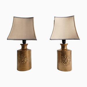 Gold Glazed Ceramic Table Lamps by Bitossi for Bergboms, 1970s, Set of 2