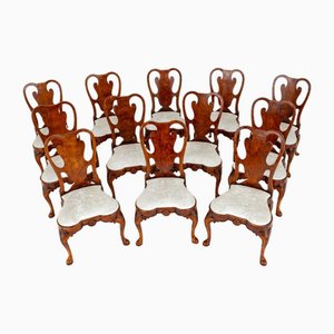 Queen Anne Dining Chairs in Walnut, 1920s, Set of 12