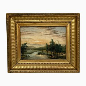 Riverside Landscape, Oil on Canvas, 19th Century, Framed