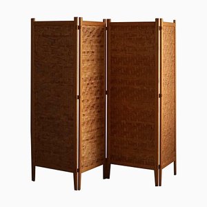 Mid-Century Modern Swedish Room Divider in Pine & Leather, 1960s