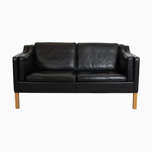 Modell 2212 2-Sitzer Sofa aus schwarzem Leder von Børge Mogensen, 2007