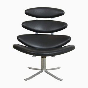 Corona Chair in Black Leather by Poul Volther, 2000s