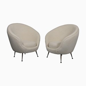 Set de Chaises Mid-Century en Forme d' Egguf en Laine d'Alpaga et Velours, Italie, 1950s