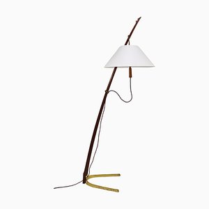 Adjustable Floor Lamp in Brass and Walnut by J. T. Kalmar for Kalmar, 1950s