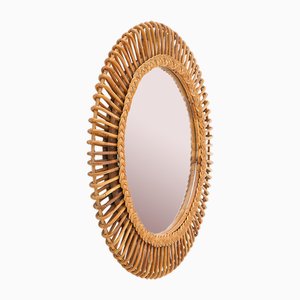 Mirror with Woven Rattan Frame, 1950s