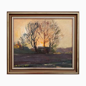 Alfejs Bromults, Sunrise, 1974, Oil on Cardboard