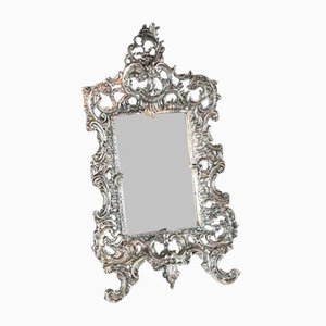 Small Late 19th Century Rocaille Table Mirror in Silver Bronze