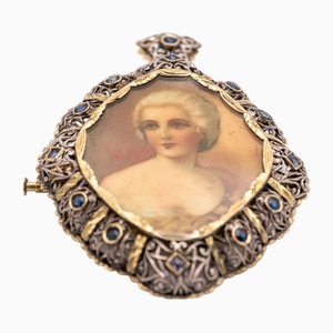 Brooch in Gold and Silver with Hand Painted Portrait, 1850