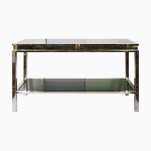 Mid-Century Italian Console Table with Drawers in Brass, Chrome and Glass, 1970s