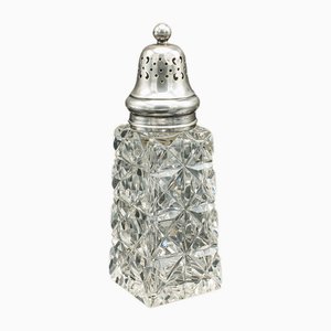 Sucrier Vintage en Verre et Argent Sterling, Angleterre, 1929