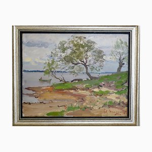 Alfejs Bromults, Daugava River, 1950, Oil on Cardboard