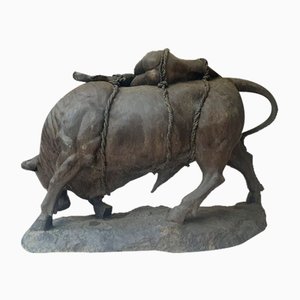 Marcel Debut, Rat of Europe, 20th Century, Dark Patinated Bronze on White Marble Base