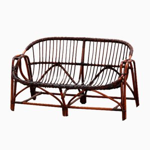 Französische Vintage Rattan Bank, 1970er