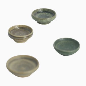 Scodelle Mid-Century moderne da collezione in gres marrone e verde di Gunnar Borg per Höganäs Ceramics, Scandinavia, anni '60, set di 4