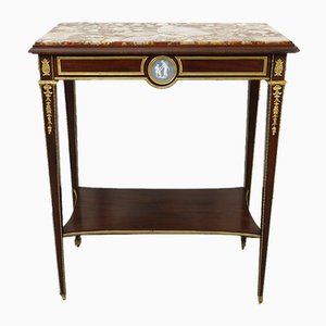 Small Louis XVI Living Room Table in Mahogany with Marble and Gilded Bronze