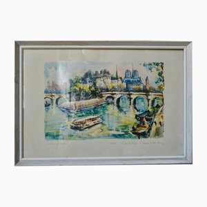 Marius Girard, Le Pont Neuf, Paris, 1950er, Lithographie, gerahmt