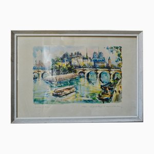 Marius Girard, Le Pont Neuf, París, años 50, litografía, Enmarcado