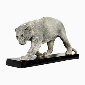 French Art Deco Ceramic Panther Sculpture by G.Beauvais for Edition Kaza, 1930s