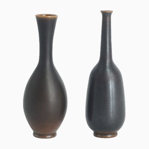 Kleine skandinavische Moderne Mid-Century Sammlervasen aus Wenge Steingut von John Andersson für Höganäs Ceramics, 1950er, 2er Set