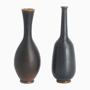 Small Mid-Century Scandinavian Modern Collectible Wenge Stoneware Vases by John Andersson for Höganäs Ceramics, 1950s, Set of 2