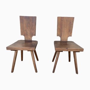 Brutalist Solid Oak Chalet Chairs, 1960s, Set of 2