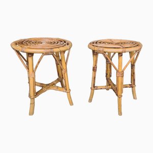 French Rattan Stools, 1960s, Set of 2