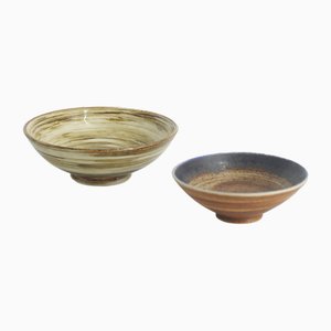 Small Mid-Century Scandinavian Modern Collectible Glazed Brown Stoneware Bowls by Gunnar Borg for Höganäs Keramik, 1960s, Set of 2