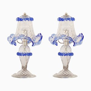 Lampes de Bureau en Verre de Murano Transparent et Bleu, Italie, 2000s, Set de 2