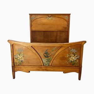 French Art Nouveau Painted Beech Double Bed, 1890s