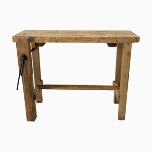 Consola o mesa de trabajo de carpintero francesa de haya, años 50