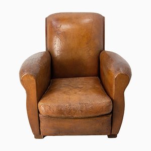 French Club Armchair in Cognac Leather, 1930s