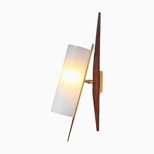 Wall Light in Acrylic Glass, Teak and Brass Tube from Arlus, 1960s