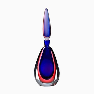 Grande Bouteille en Verre de Murano Bleu et Rouge, 1960s