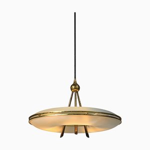 Italian Suspension Chandelier in Glass and Brass attributed to Pietro Chiesa, 1950s