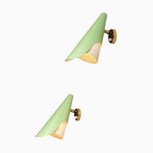Italian Sconces in Rigitulle and Green Cones from Stilux, 1960s, Set of 2