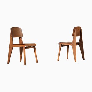 French Wood Chairs attributed to Jean Prouvé, 1950s, Set of 2