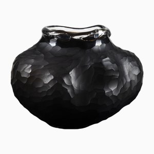Handmade Black Frosted Murano Glass Honeycomb Vase, 1960s
